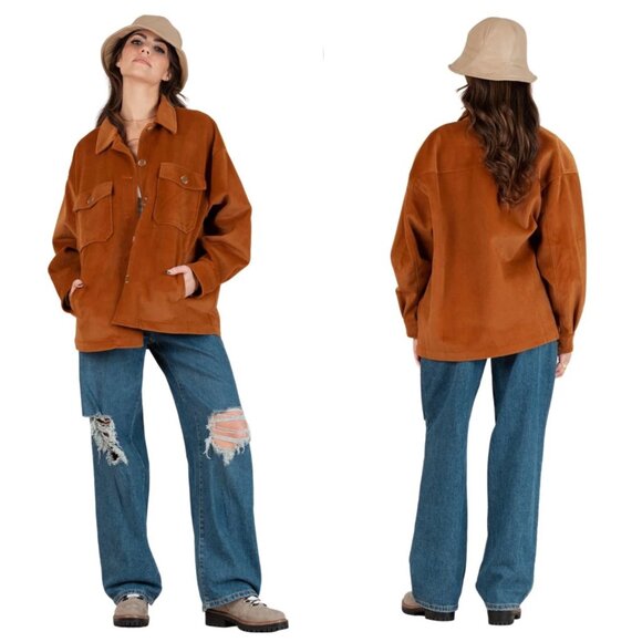 Lucca Couture Haines Solid Faux Suede Shacket NWT in Spice Small - Picture 1 of 14